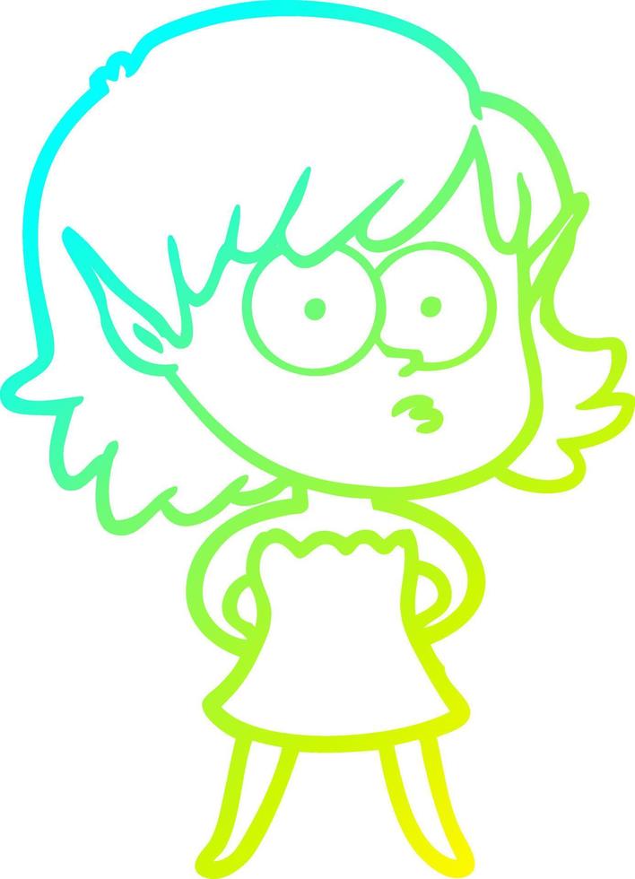 cold gradient line drawing cartoon elf girl in dress vector