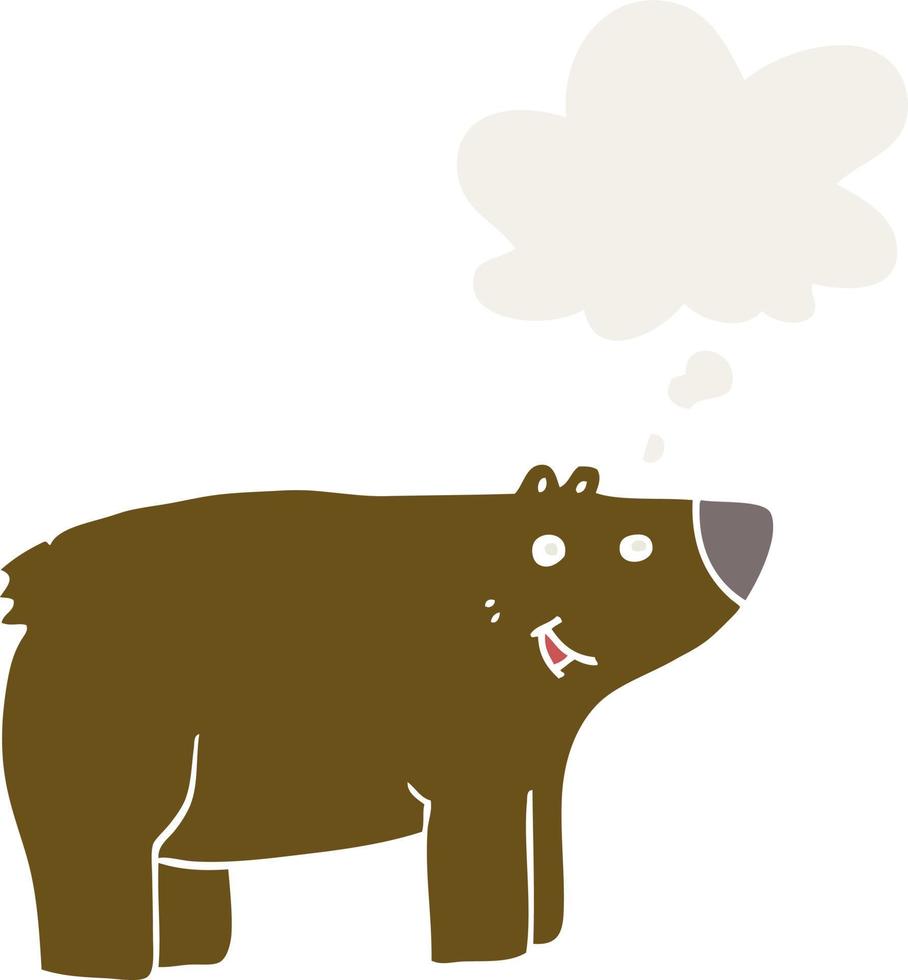 oso de dibujos animados y burbuja de pensamiento en estilo retro vector