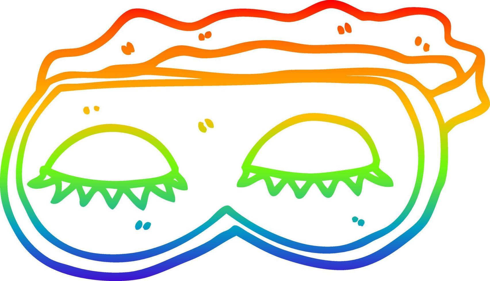 máscara de dormir de dibujos animados de dibujo de línea de gradiente de arco iris vector