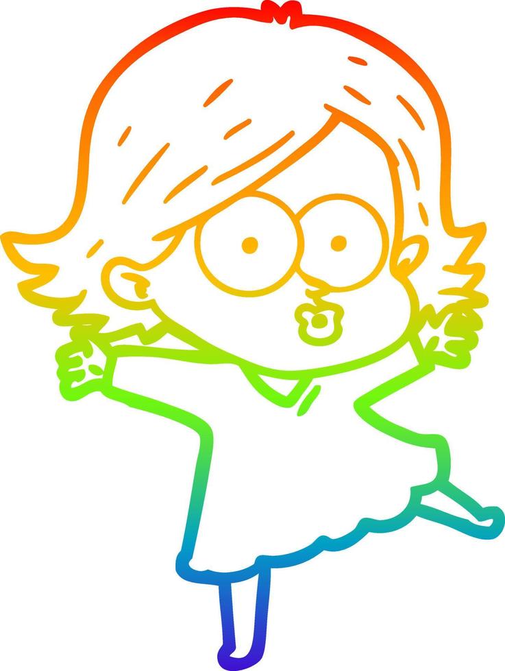 rainbow gradient line drawing cartoon girl pouting vector
