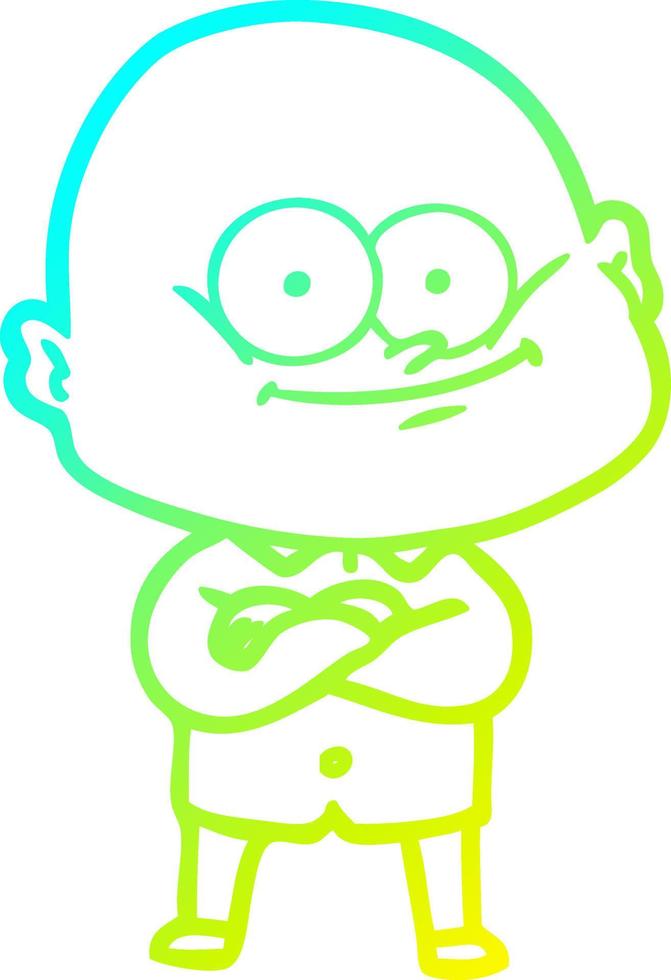 cold gradient line drawing cartoon bald man staring vector