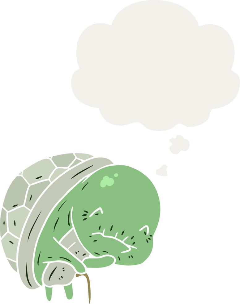 cute cartoon old turtle and thought bubble in retro style vector