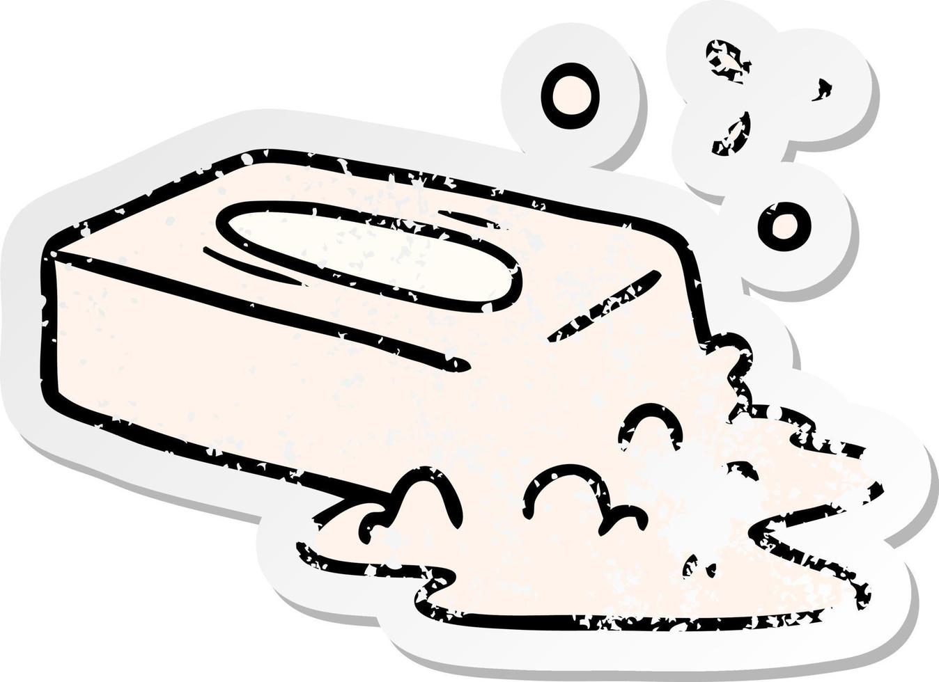 distressed sticker cartoon doodle of a bubbled soap vector
