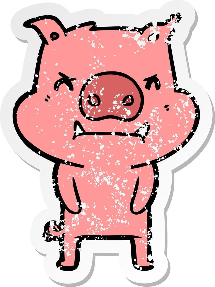 distressed sticker of a angry cartoon pig vector