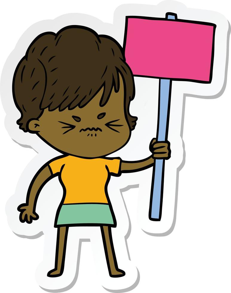 sticker of a cartoon frustrated woman vector