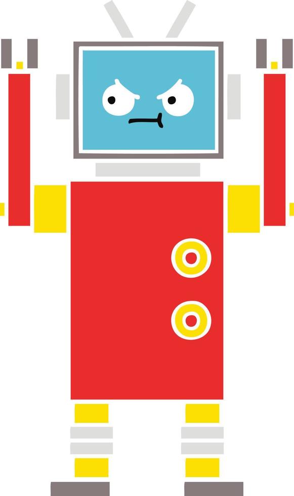 flat color retro cartoon robot vector