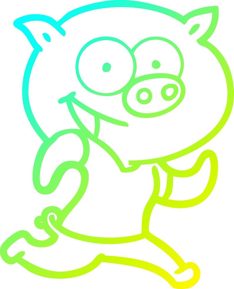 cold gradient line drawing cheerful pig exercising cartoon vector