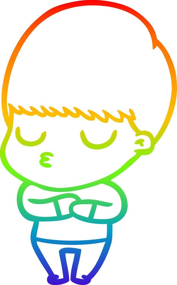 rainbow gradient line drawing cartoon calm boy vector