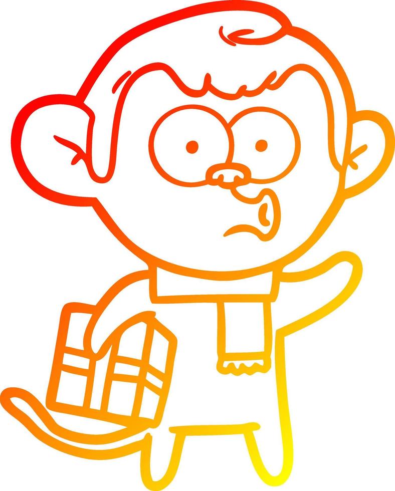 cálido gradiente línea dibujo dibujos animados mono de navidad vector