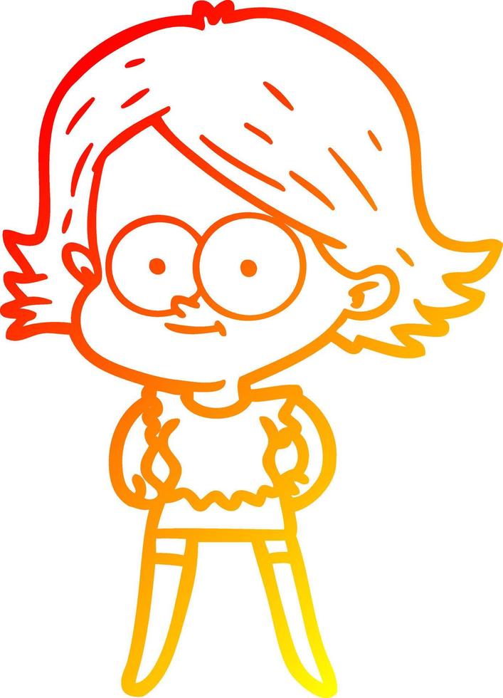 warm gradient line drawing happy cartoon girl vector