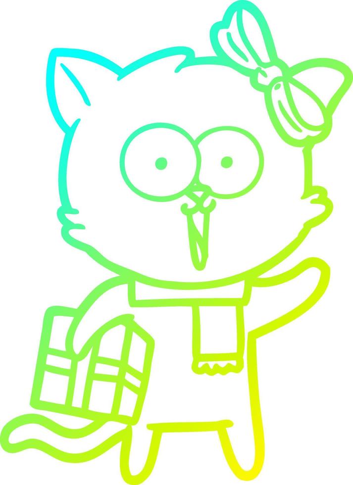 cold gradient line drawing cartoon cat vector
