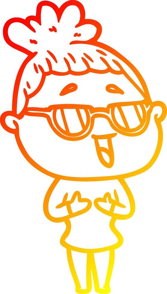 dibujo de línea de gradiente cálido mujer feliz de dibujos animados con gafas vector