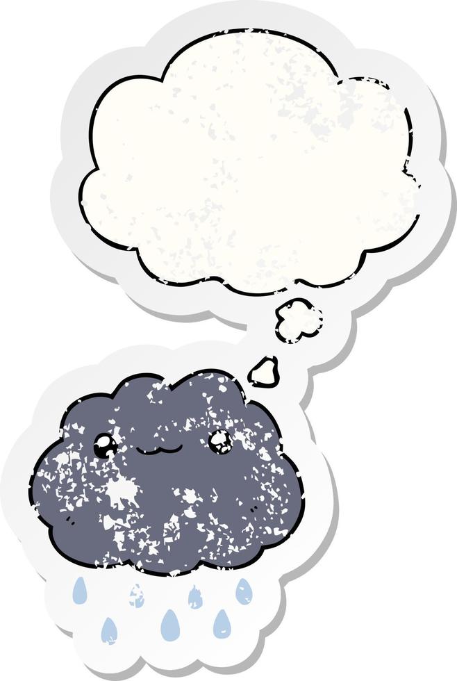 cartoon cloud and thought bubble as a distressed worn sticker vector