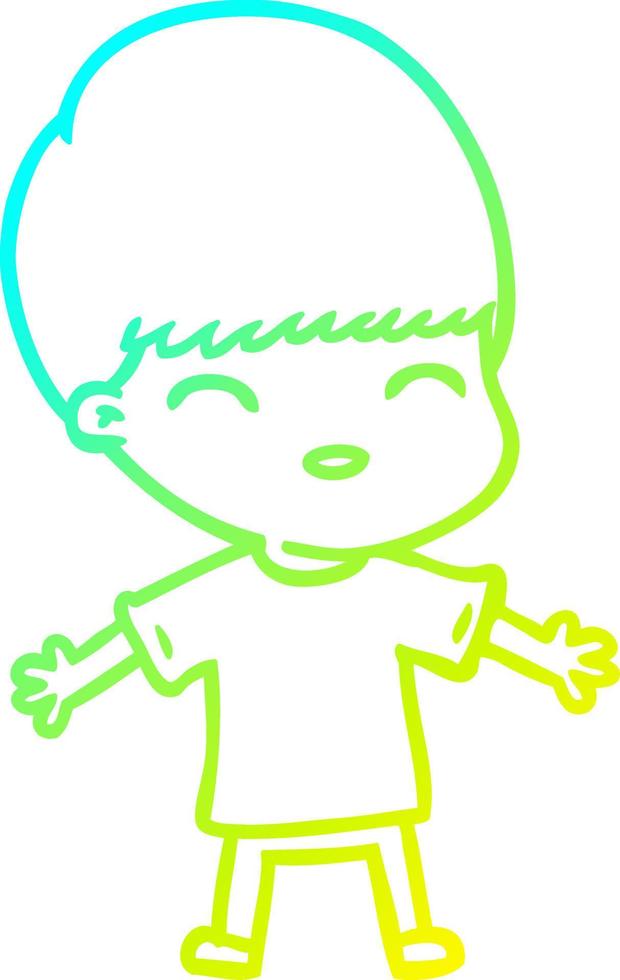 cold gradient line drawing happy cartoon boy vector