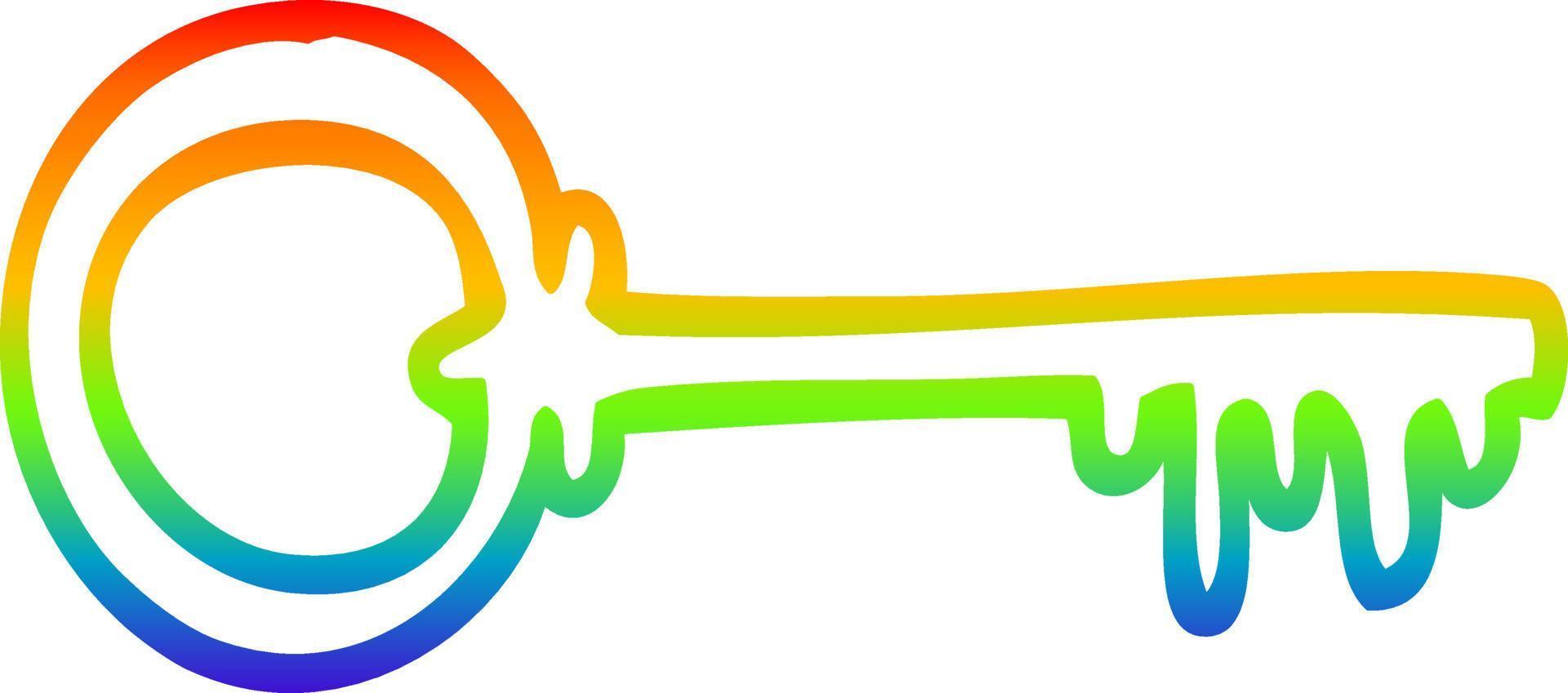 llave de dibujos animados de dibujo de línea de gradiente de arco iris vector