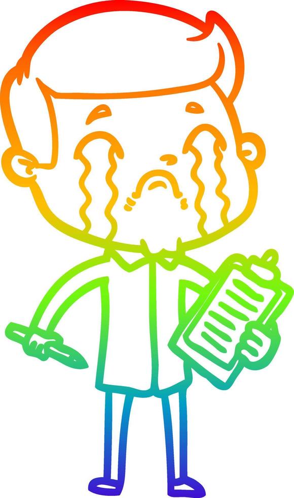 rainbow gradient line drawing cartoon man crying vector