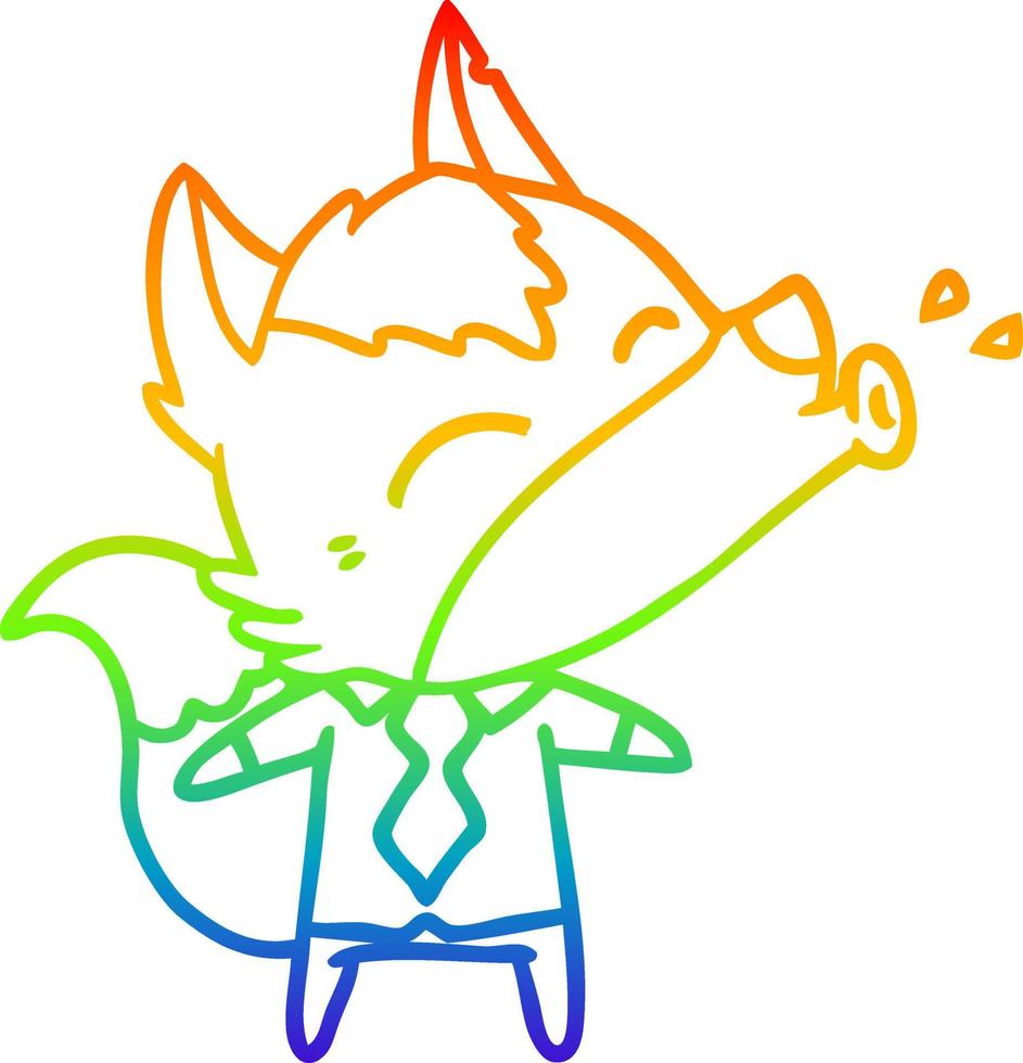 rainbow gradient line drawing howling wolf boss cartoon vector