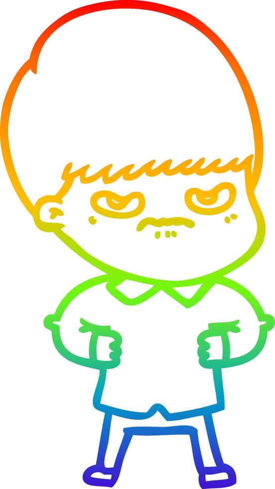 rainbow gradient line drawing annoyed cartoon boy vector