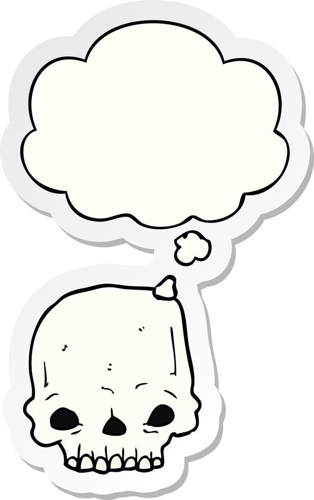 cartoon spooky skull and thought bubble as a printed sticker vector