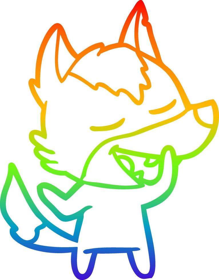 dibujo de línea de gradiente de arco iris lobo de dibujos animados riendo vector