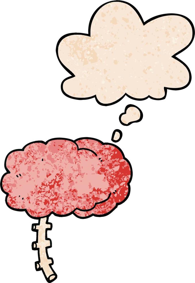 cartoon brain and thought bubble in grunge texture pattern style vector