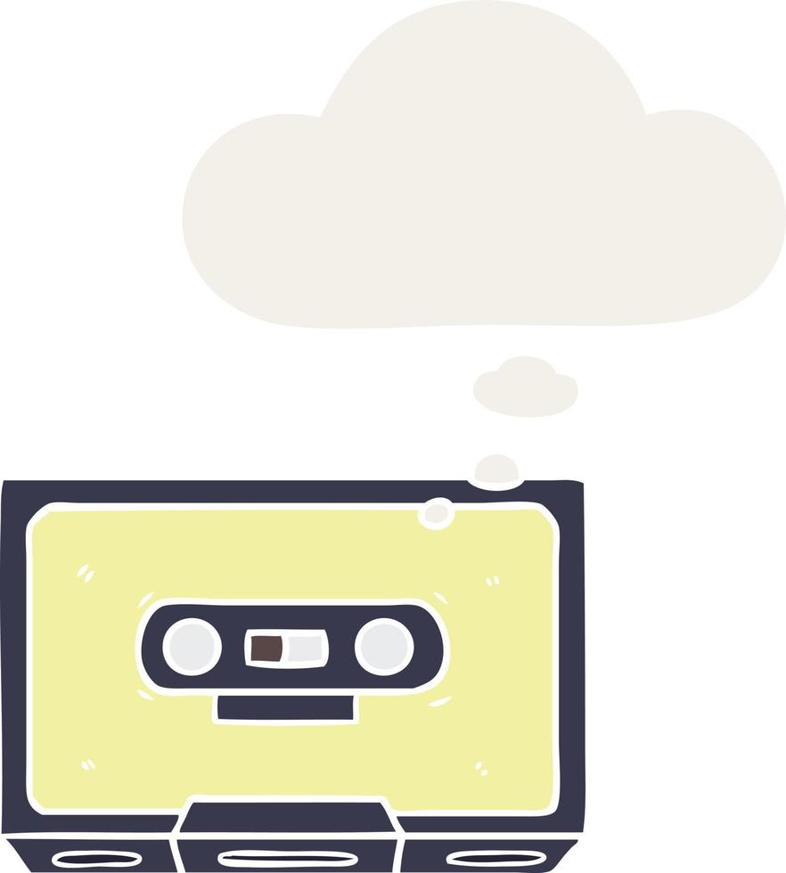 cartoon old cassette tape and thought bubble in retro style vector