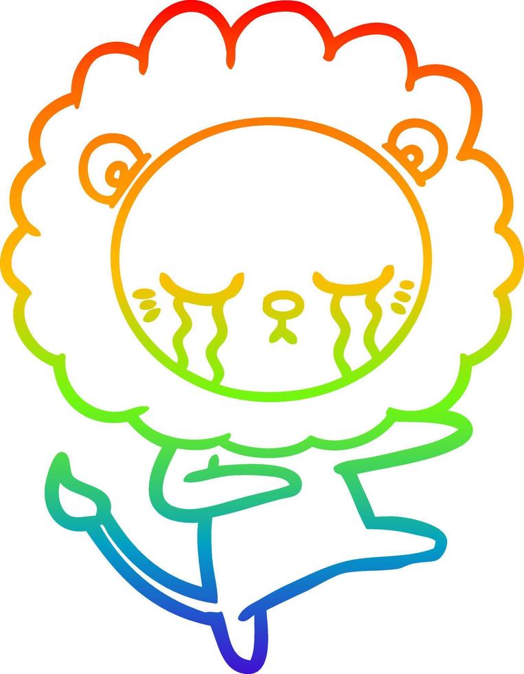 rainbow gradient line drawing crying cartoon lion vector