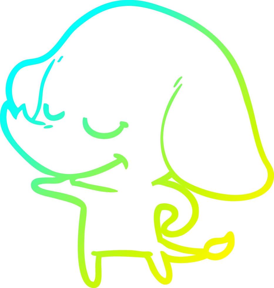 cold gradient line drawing cartoon smiling elephant vector