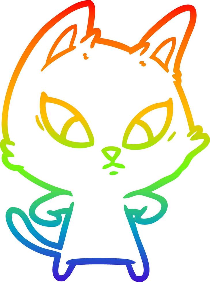 rainbow gradient line drawing confused cartoon cat vector