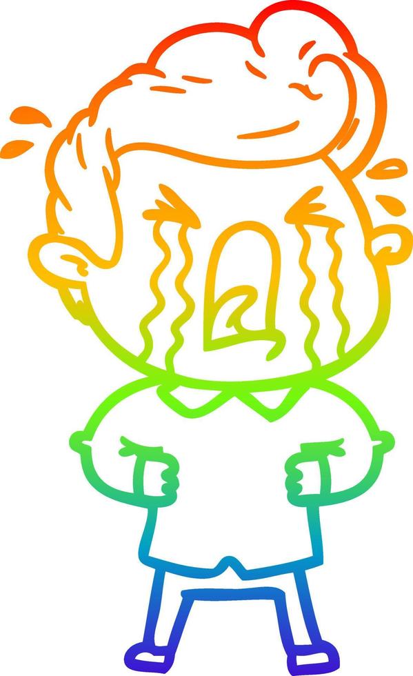 rainbow gradient line drawing cartoon crying man vector