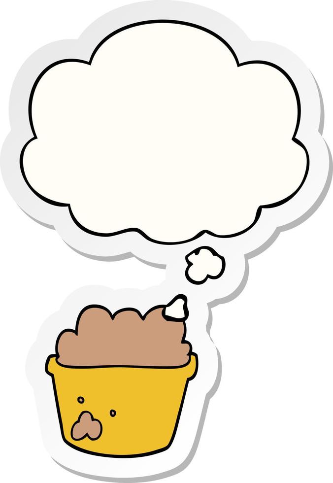 cartoon plant pot of earth and thought bubble as a printed sticker vector