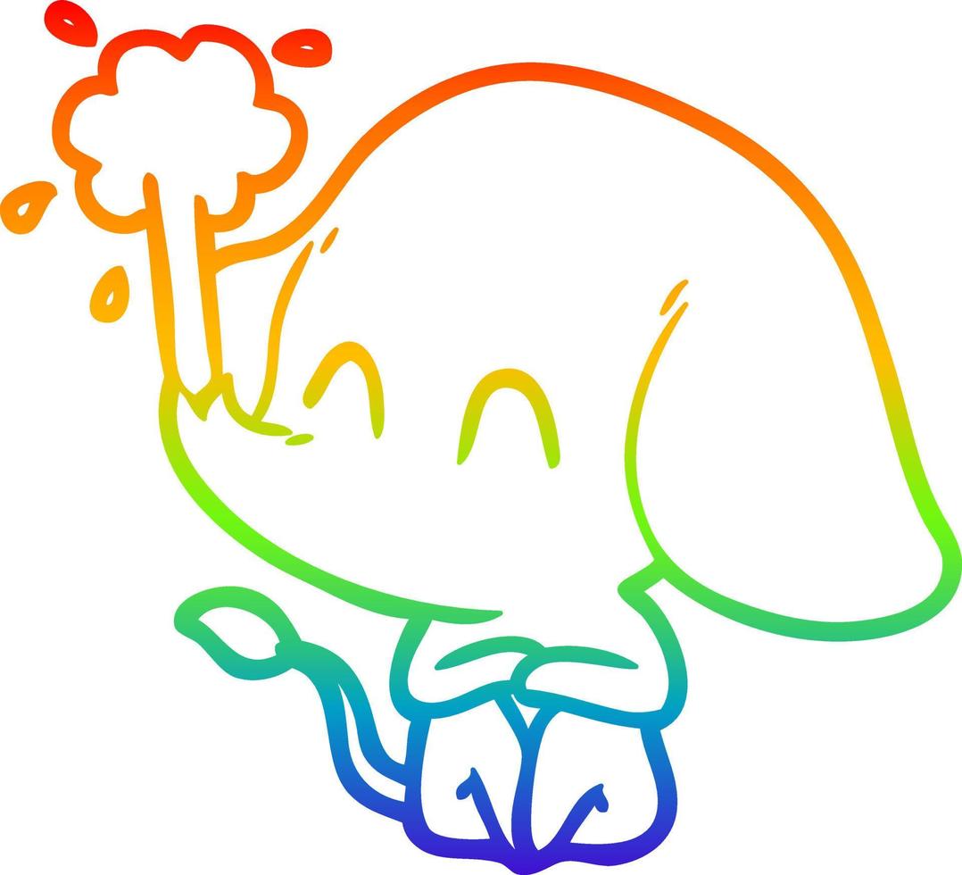 rainbow gradient line drawing cute cartoon elephant spouting water vector