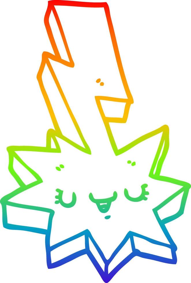rainbow gradient line drawing cartoon lightning strike vector