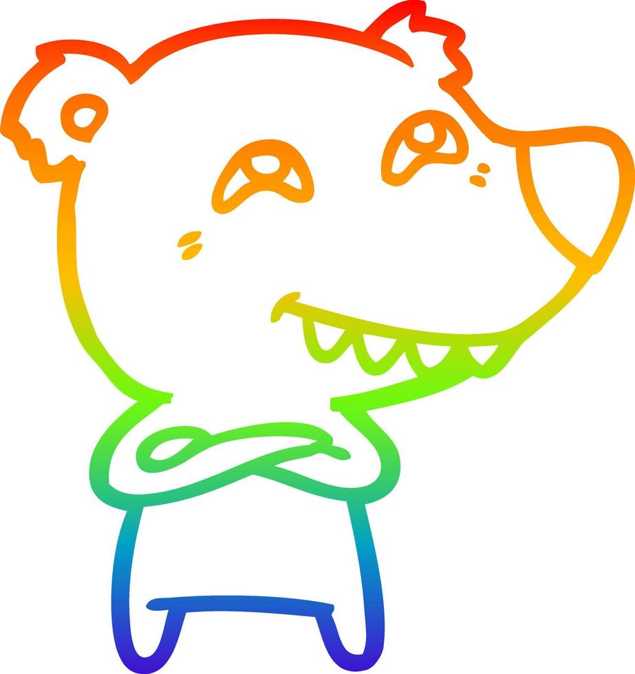rainbow gradient line drawing cartoon bear showing teeth vector