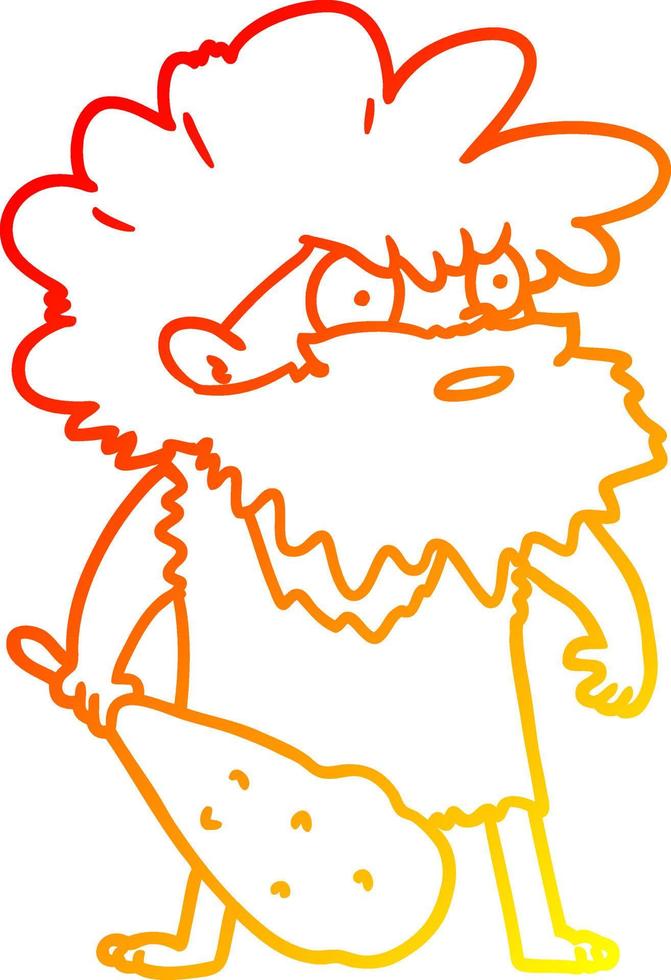 warm gradient line drawing cartoon cave man vector