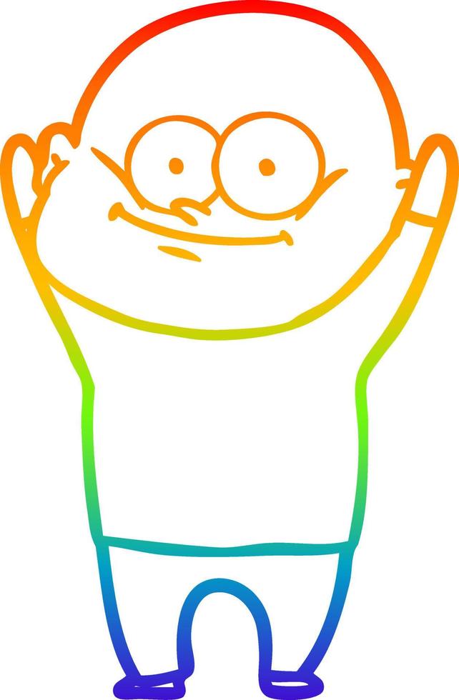 rainbow gradient line drawing cartoon bald man staring vector