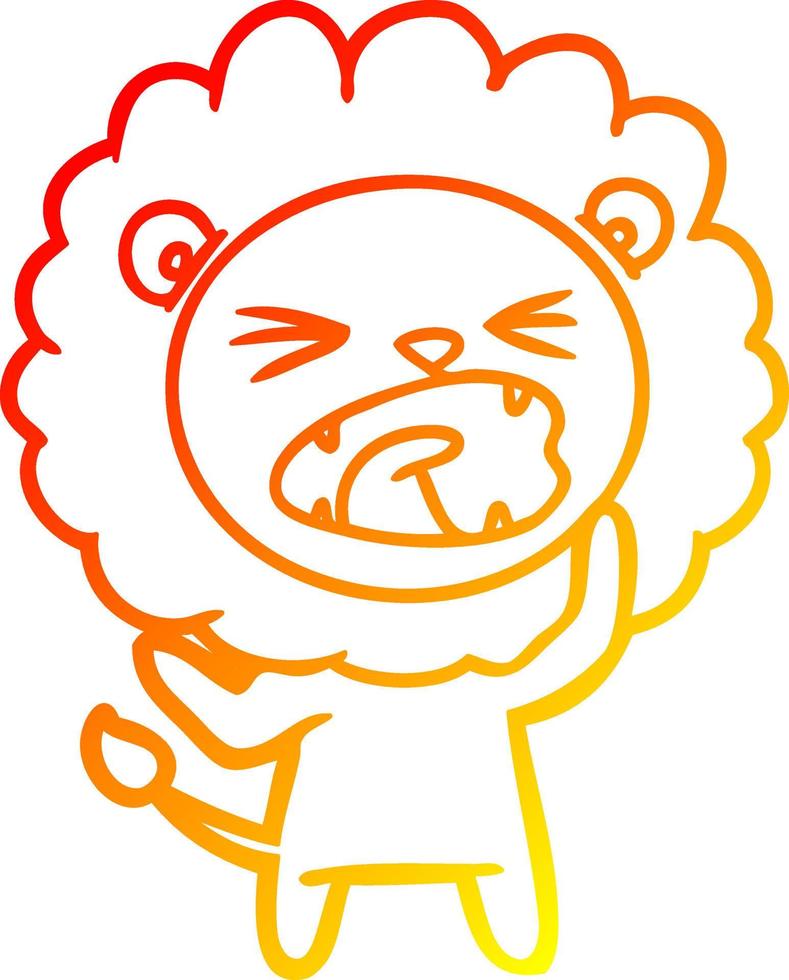 warm gradient line drawing cartoon angry lion vector