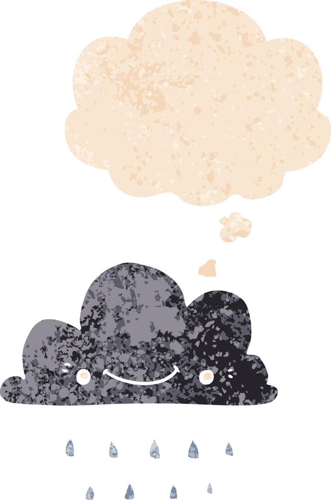 cartoon storm cloud and thought bubble in retro textured style vector