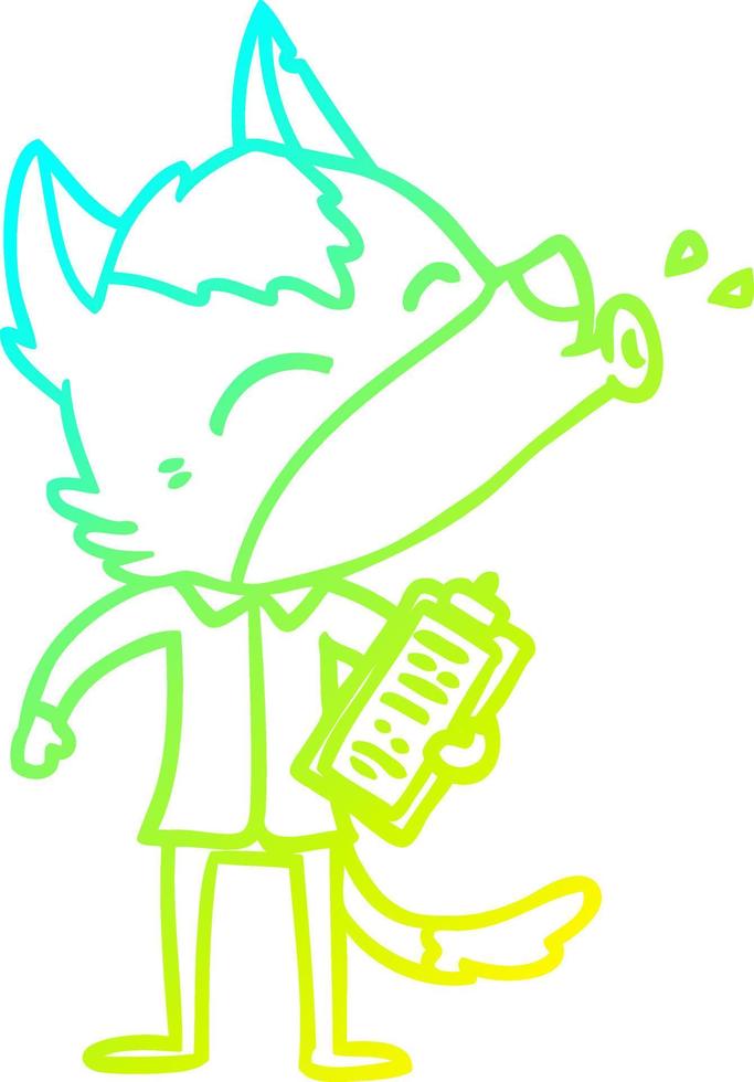cold gradient line drawing howling office wolf cartoon vector