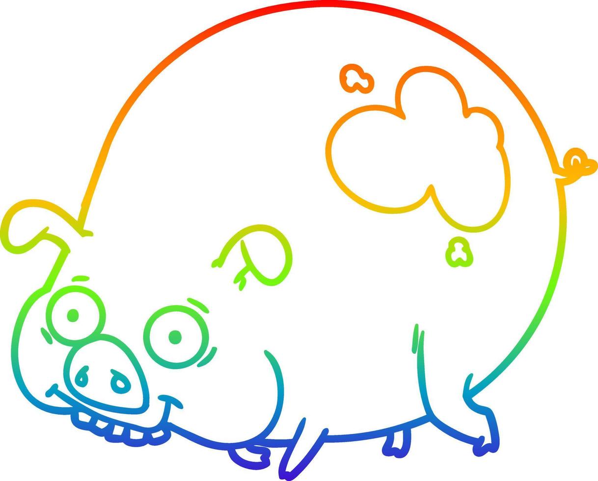 rainbow gradient line drawing cartoon muddy pig vector