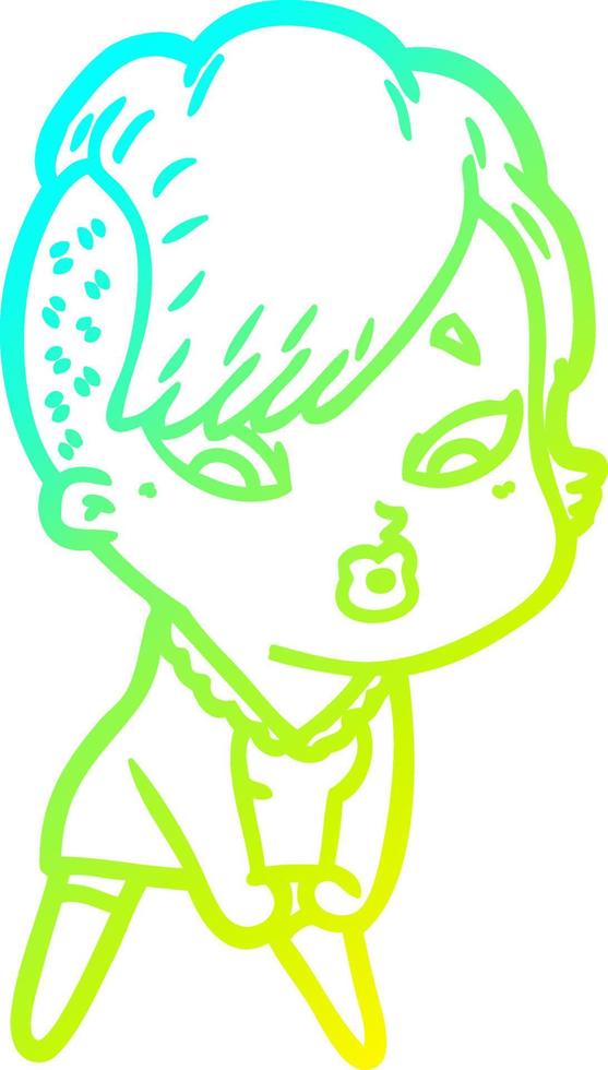 cold gradient line drawing cartoon surprised girl vector