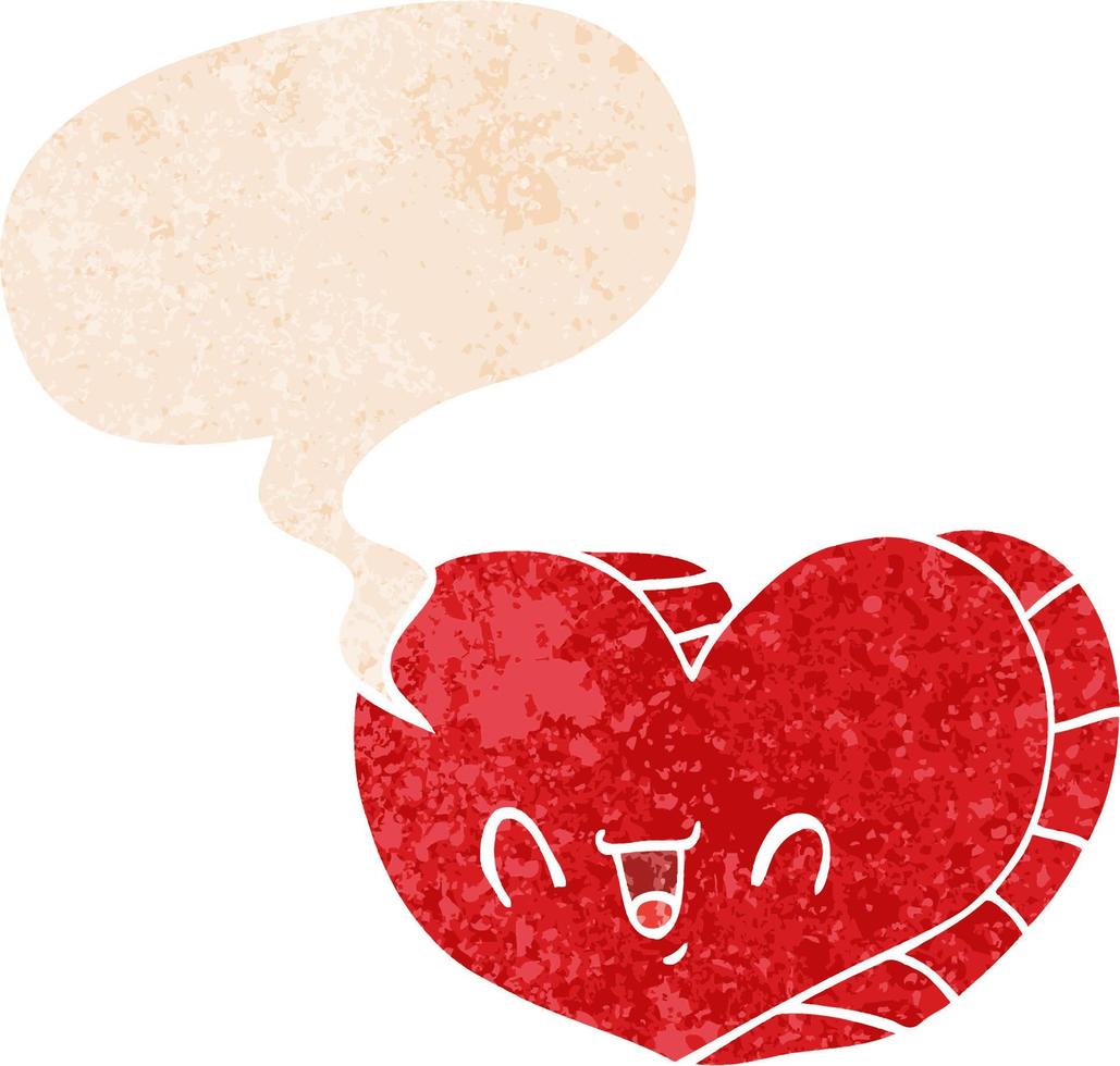 cartoon love heart and speech bubble in retro textured style vector