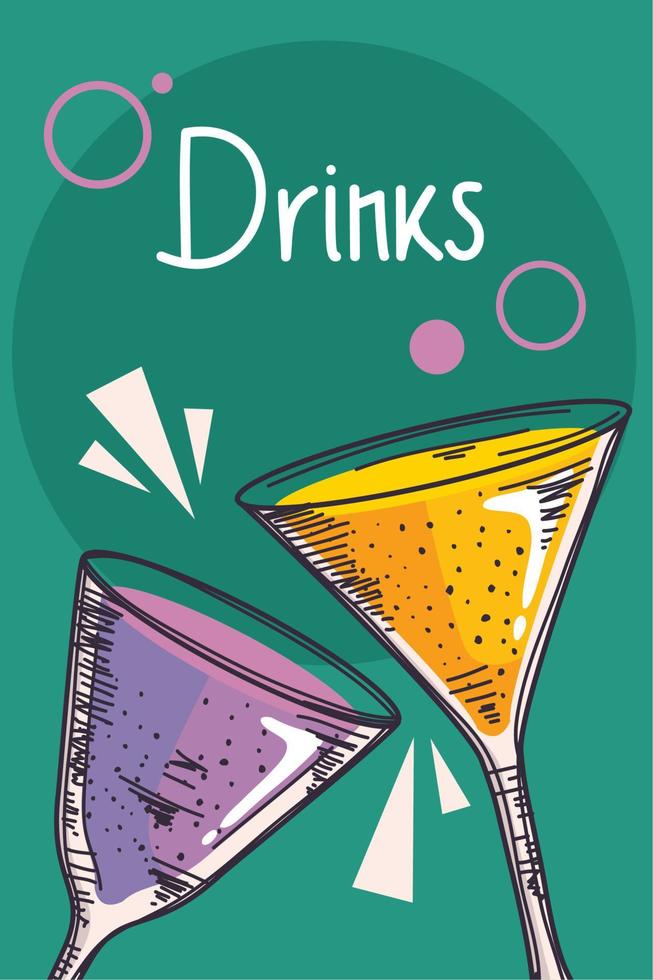 drinks lettering with pair cups vector