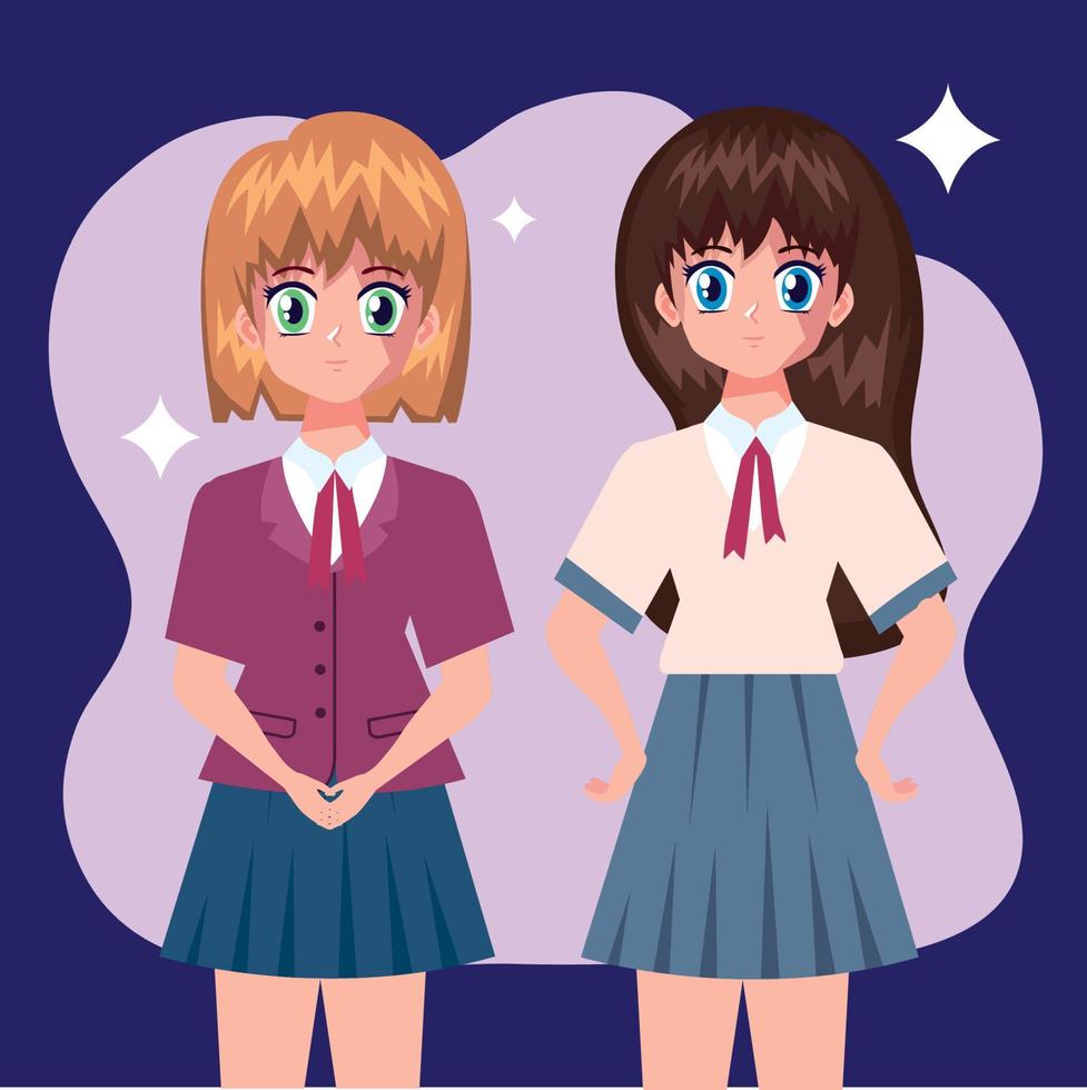 anime schoolgirls with uniform vector