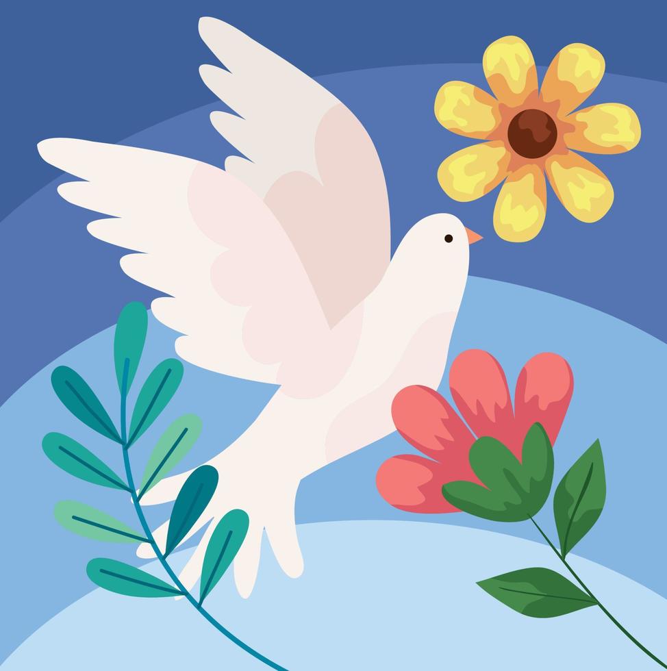 peace dove with flowers garden vector