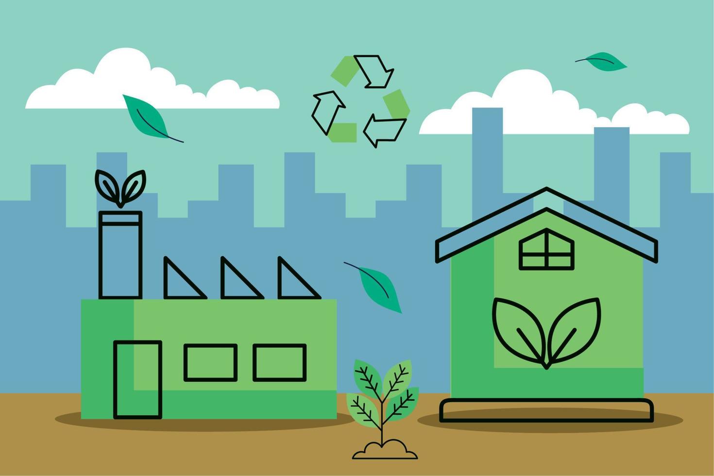 eco factory and house vector