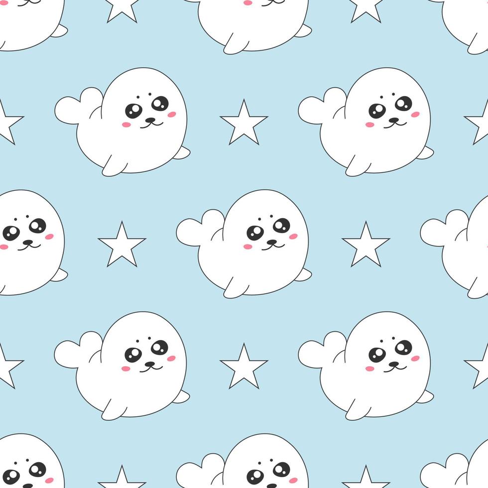 Seamless pattern with baby seal. Childish texture for fabric or textile. Kids background. Vector illustration.