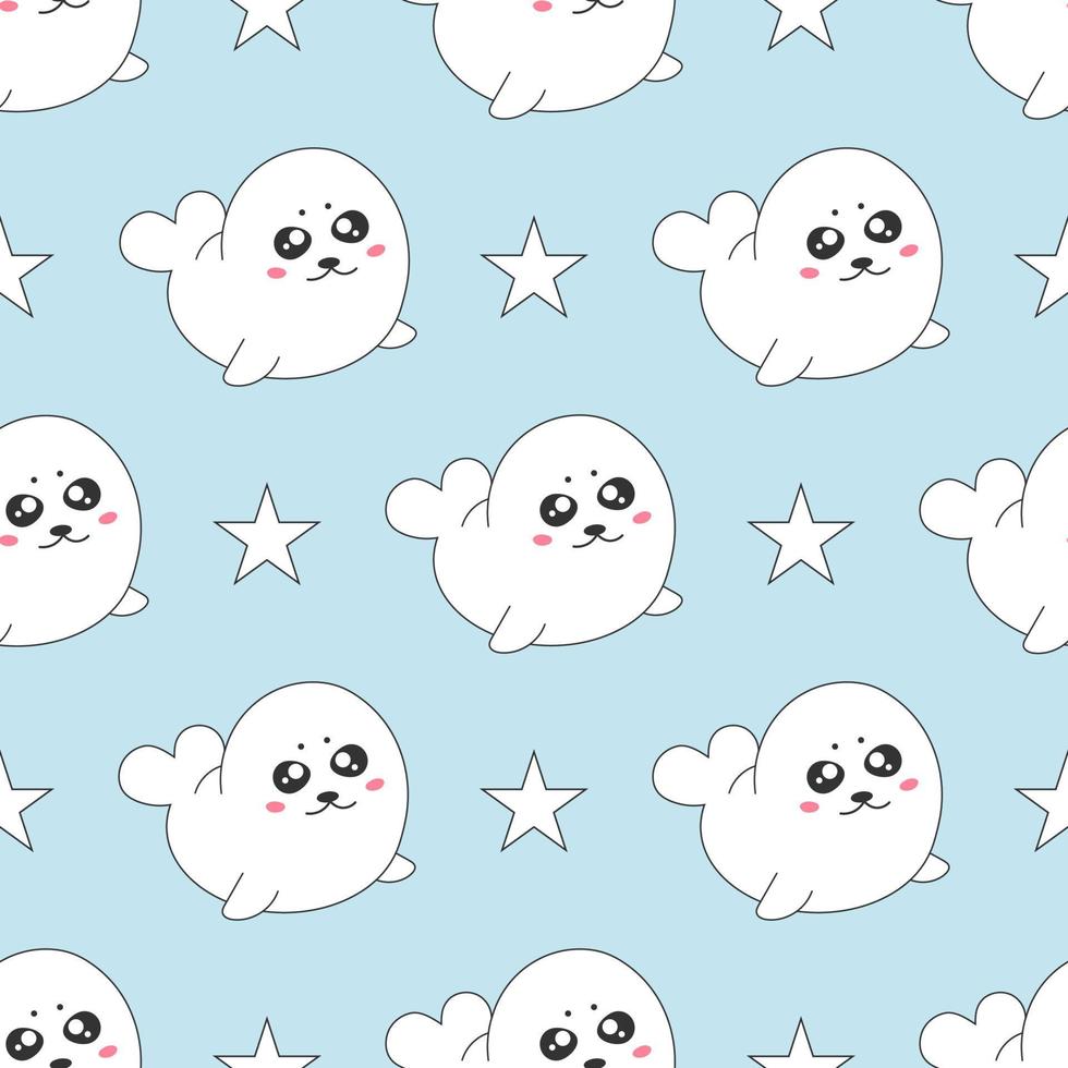 Seamless pattern with baby seal. Childish texture for fabric or textile. Kids background. Vector illustration.