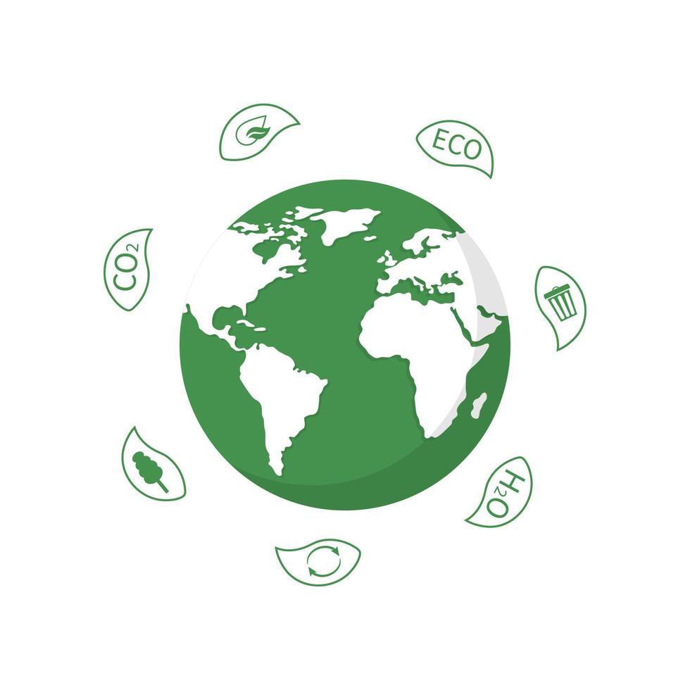 globo terráqueo con hojas para el día mundial del medio ambiente. planeta ecología. diseño ecológico. ilustración vectorial vector