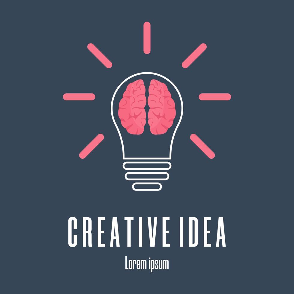 Icon of brain in lightbulb. Creative idea logo template. Clean and modern vector illustration.